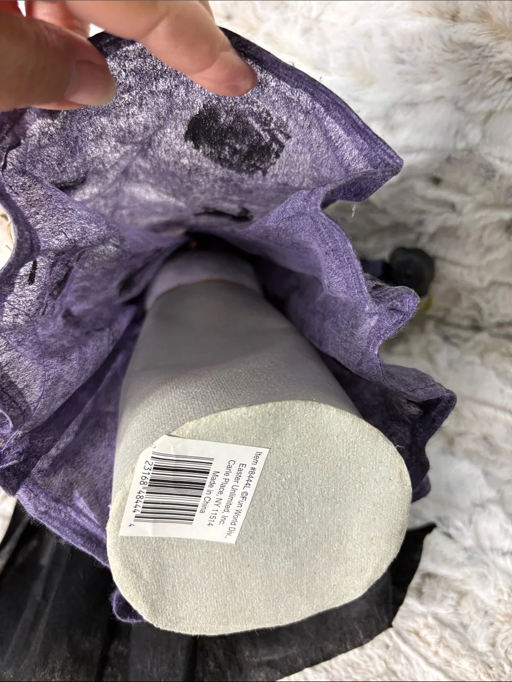 Purple Witch Halloween Decor with Green Mask and Black Hat
